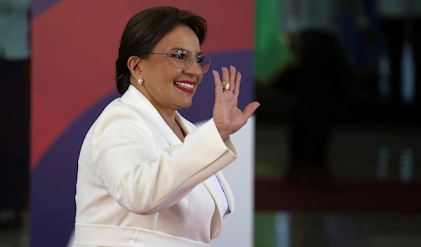 President of Honduras Xiomara Castro waves upon her arrival to the 28th Ibero-American Summit session, in Santo Domingo, Dominican Republic, Saturday, March 25, 2022. (AP)