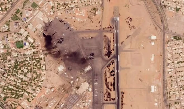 Birdseye view of Khartoum International Airport on Monday after clashes in between the Sudanese army and the Rapid Support Forces damaged aircrafts and facilities at the airport, 17 April 2023. (AFP)