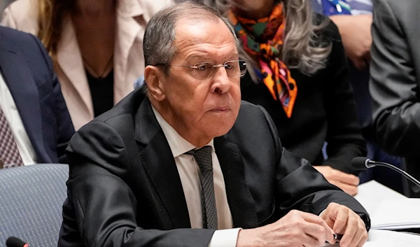 Russia's foreign minister Sergey Lavrov, serving as the president of the Security Council during a meeting of the UN Security Council, Monday, April 24, 2023, at United Nations headquarters. (AP)