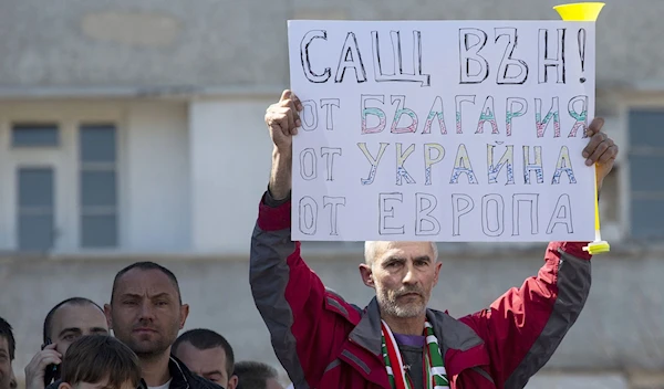 A protestor in Sofia, Bulgaria during an anti-NATO protest on Sunday April 23, 2023. (RIA Novosti)