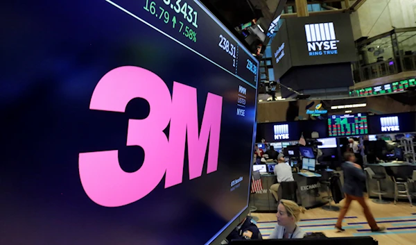 In this Oct. 24, 2017, file photo, the logo for 3M appears on a screen above the trading floor of the New York Stock Exchange. (AP)