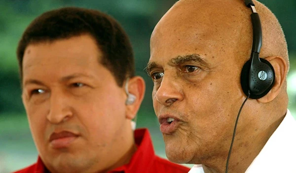 Singer and political activist Harry Belafonte speaks at Late Venezualean President Hugo Chavez's weekly address in El Consejo, Venezuela, January 2006. (Reuters)