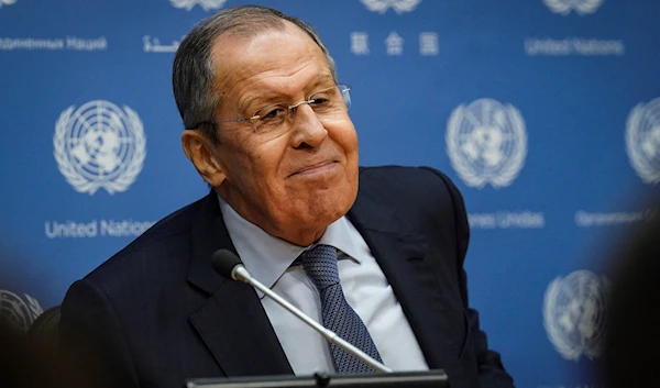 Russia's Foreign Minister Sergey Lavrov listens during a news conference at the United Nations, Tuesday April 25, 2023. (AP)