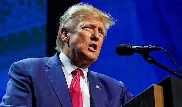 Former President Donald Trump speaks at the National Rifle Association Convention in Indianapolis, Friday, April 14, 2023. (AP)