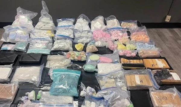 =Forty-two kilograms of fentanyl seized by police in Alameda County, California, on December 20, 2022. (AFP)