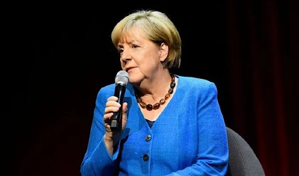 Former German Chancellor Angela Merkel speaks during a talk at the Berliner Ensemble theatre in Berlin, Germany June 7, 2022. (Reuters)