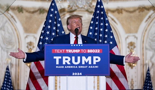 Former President Donald Trump speaks at his Mar-a-Lago estate Tuesday, April 4, 2023, in Palm Beach, Fla., after being arraigned earlier in the day in New York City (AP Photo/Evan Vucci)