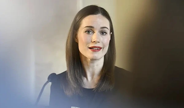 Social Democratic Party SDP chair and Finnish Prime Minister Sanna Marin talks to the media at the Parliament in Helsinki, Finland, Wednesday, April 5, 2023. (AP)