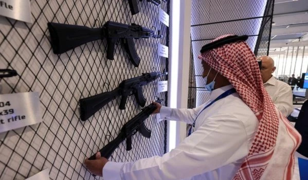 A Russian-made automatic assault rifle was on display at the World Defense Show in Riyadh, Saudi Arabia in March 2022 (Reuters)