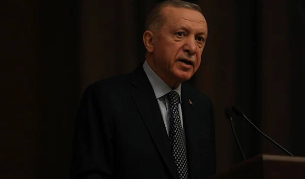 Turkey's President Recep Tayyip Erdogan speaks to the media after a summit of the Organization of Turkic States, in Ankara, Turkey, Thursday, March 16, 2023. (AP)