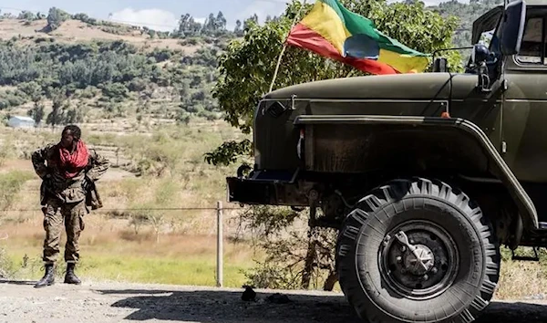 A soldier from the Ethiopian National Defense Force (ENDF) looks on in Hayk, Ethiopia, on December 13, 2021. (AFP)