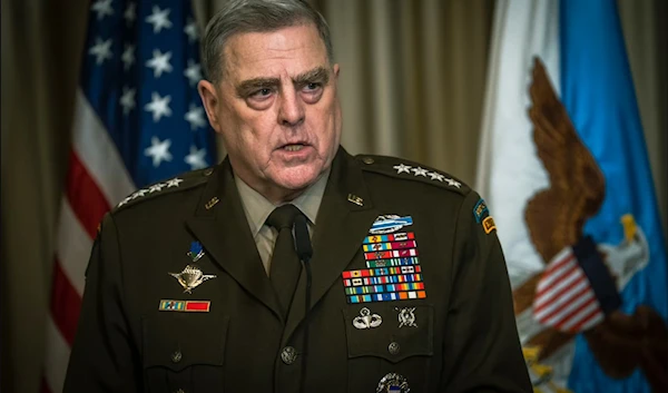 Chairman of the Joint Chiefs of Staff Army Gen. Mark Milley speaks to reporters at a press conference following the 11th meeting of the Ukraine Defense Contact Group at Ramstein Air Base, Germany, April 21, 2023.