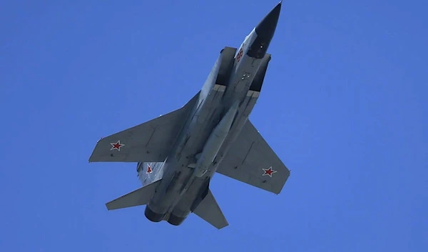 MIG-31k fighter jet, with Kinzhal missile system, performs during Victory Day in Red Square. (AFP)