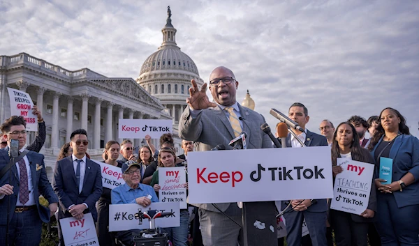 Rep. Jamaal Bowman, D-N.Y., joined by the popular app's supporters, leads a rally to defend TikTok at the Capitol in Washington, Wednesday, March 22, 2023. (AP)