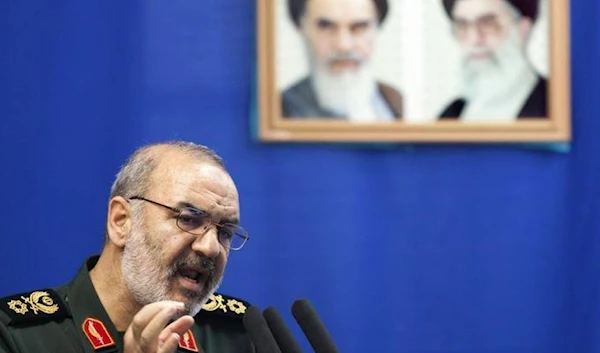 The Chief Commander of the Islamic Revolutionary Guard Corps (IRGC) Major General Hossein Salami speaks during prayers. (Reuters)