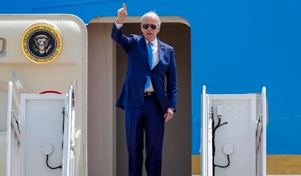 President Joe Biden gestures as he boards Air Force One at Andrews Air Force Base, Md., Wednesday, May 17, 2023, as he heads to Hiroshima, Japan to attend the G-7. (AP)