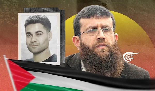 Palestinian prisoner Mahmoud Al-Aridah and martyr Sheikh Khader Adnan (Al Mayadeen)