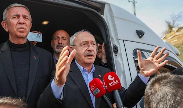 Kemal Kilicdaroglu, leader of Republican People's Party (CHP) and presidential candidate of the six-party main opposition alliance,  talks to media as he visits earthquake-hit Kahramanmaras province, Turkey March 11, 2023. (Reuters)