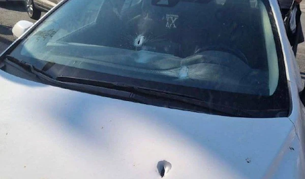 Car of settlers near Tulkarm following a shooting operation conducted by the Resistance in the aftermath of the martyrdom of Sheikh Khader Adnan, Palestine on May 2, 2023. (Social Media)