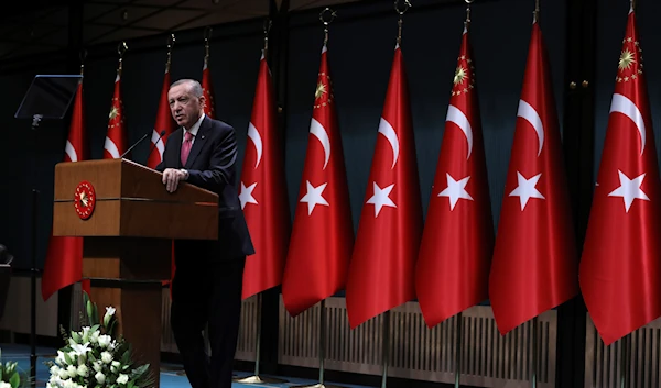 Turkey's President Recep Tayyip Erdogan speaks after he signed a decision confirming the election date, in Ankara, Turkey, Friday, March 10, 2023 (AP Photo/Burhan Ozbilici, File)