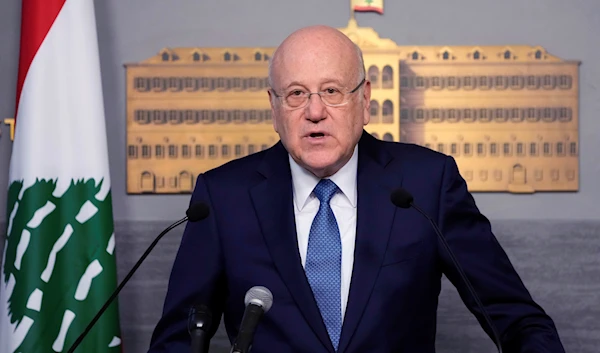 Lebanese caretaker Prime Minister Najib Mikati, speaks at the government palace, in Beirut, Lebanon, March 27, 2023 (AP)