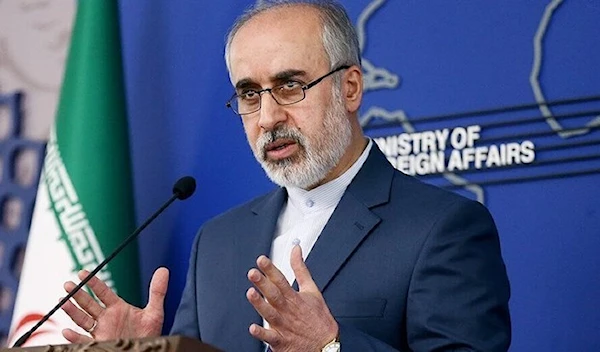 Iranian Foreign Ministry Spokesperson Nasser Kanaani speaking at a press conference. (IRNA)