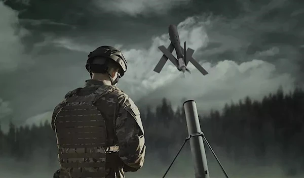 An illustration shows a soldier launch the suicide drone, switchblade 600, retrieved from the website of its producer. (AeroVironment)