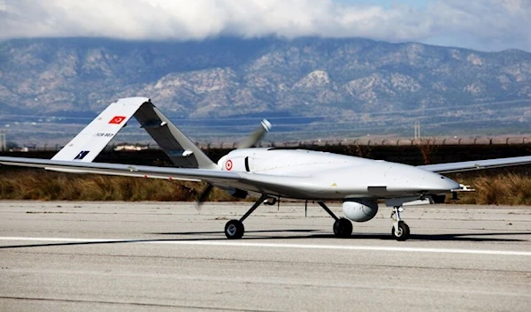 The Turkish Bayraktar TB2 drone moves along the Gecitkale military air base runway in Northern Cyprus, 16 December 2019. (AFP)