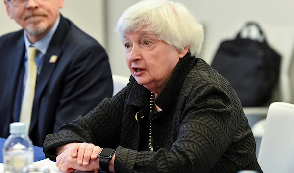 US Treasury Secretary Janet Yellen speaks during a meeting with Japan's Finance Minister Shunichi Suzuki at the G7 Finance Ministers and Central Bank Governors' Meeting at the Toki Messe convention center in Niigata, Japan, May 13, 2023 (AP)