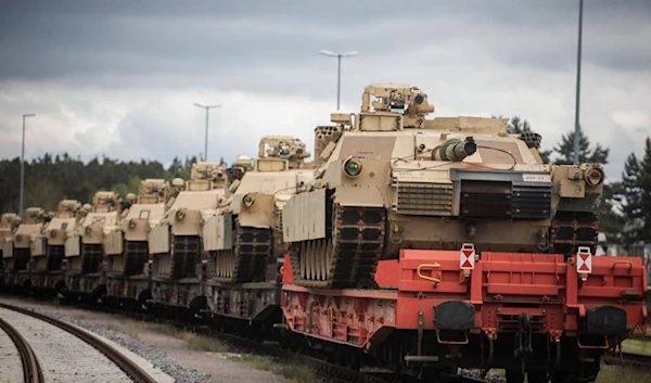 US M1 Abrams tanks arrive at Grafenwoehr, Germany, May 12, 2023. (US Army)