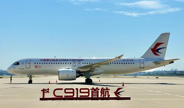 The C919 passenger jet at Shanghai Hongqiao International Airport. (chinadaily)