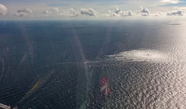 Gas leak at Nord Stream 2 as seen from the Danish F-16 interceptor on Bornholm, Denmark, September 27, 2022 (Reuters)