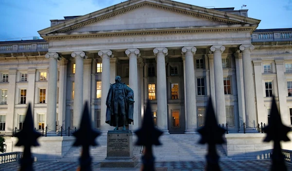 The U.S. Treasury Department building is seen at dusk, June 6, 2019, in Washington. (AP)