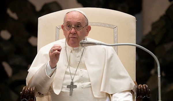 Pope Francis holds the weekly general audience at the Paul VI Audience Hall at the Vatican, January 12, 2022 (Reuters)