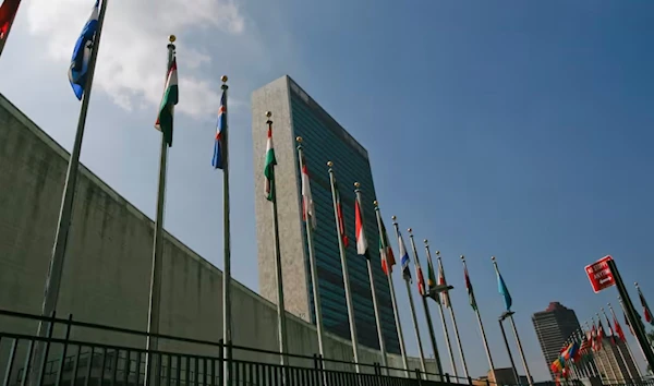 Member flags flying around the UN Headquarters in New York, US in July 2008 (Reuters)