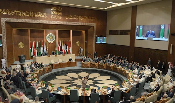 Delegates and foreign ministers of member states convene at the Arab League headquarters in Cairo, Egypt, Sunday, May 7, 2023 (Egyptian Ministry of Foreign Affairs via AP)