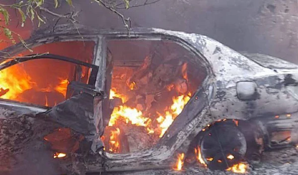 Car of Palestinian martyrs targeted by the Israeli Occupation Forces during its aggression against the Gaza Strip, Khan Yunis, 9 May, 2023. (Social Media)