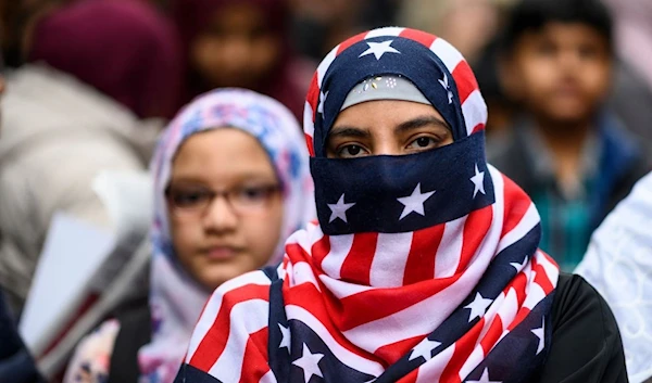 Demonstrators take part in a protest against Islamophobia in New York City's Times Square in 2019. (AFP)