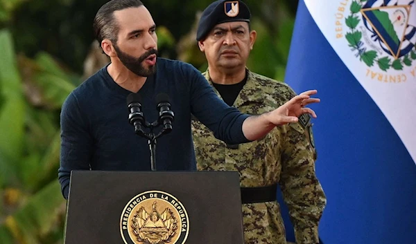 El Salvador's President Nayib Bukele speaks before 14,000 soldiers on November 23, 2022 (AFP)