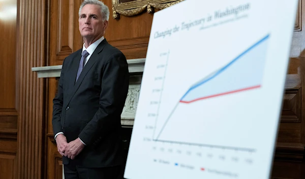 House Speaker Kevin McCarthy listens at a news conference after the House passed the debt ceiling bill at the Capitol in Washington, May 31, 2023 (AP)