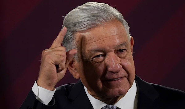 Mexican President Andres Manuel Lopez Obrador gives his regularly scheduled morning press conference at the National Palace in Mexico City, Feb. 28, 2023. (AP)