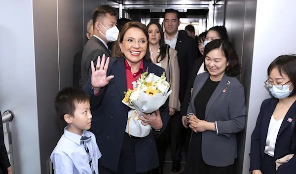 Honduras' President Xiomara Castro arrives in Shanghai, China to kick off her 6-day visit to the country, June 9 2023. (AP)