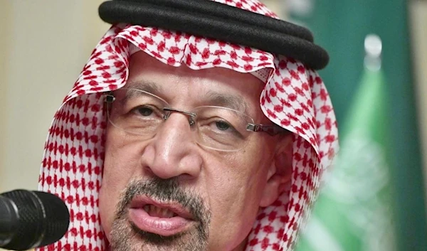 Saudi Investment Minister Khalid Al-Falih speaking at a news conference (AFP)