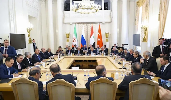 Foreign Ministers of Russia, Syria, Iran, and Turkey meet in Moscow, Russia, May 10 2023. (AP)