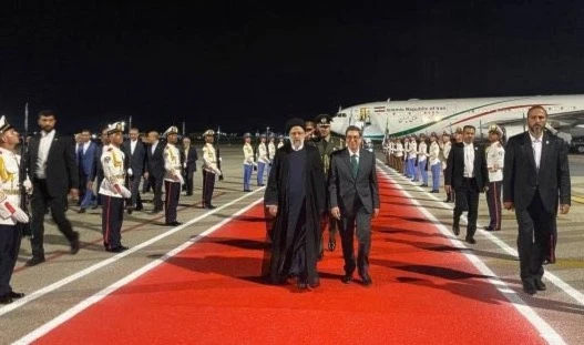 Iranian President Ebrahim Raisi was received by Cuban Foreign Minister while arriving to Cuba on Jun. 14, 2023. (Twitter/@IraninCuba) •