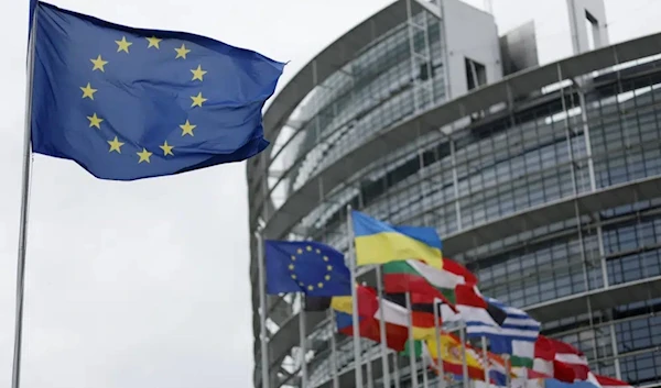 The European flag, left, flies Tuesday, April 18, 2023 at the European Parliament in Strasbourg, eastern France. (AP)