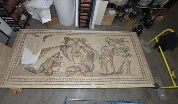 The looted ancient Roman Mosaic weighs about 2,000 pounds and depicts the myth of Hercules rescuing Prometheus. (US DOJ)