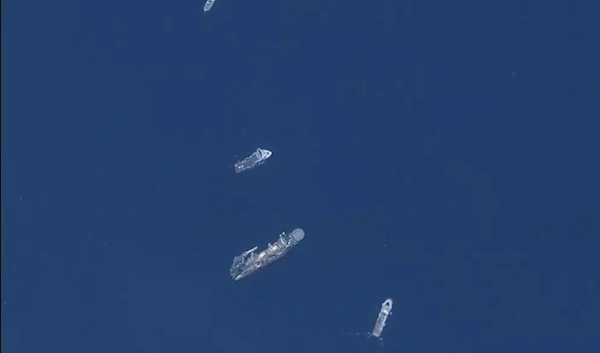 This image provided by Maxar Technologies, shows multiple search and rescue ships in the ocean close to the location above the wreck of the Titanic, on Thursday June 22, 2023. (AP)