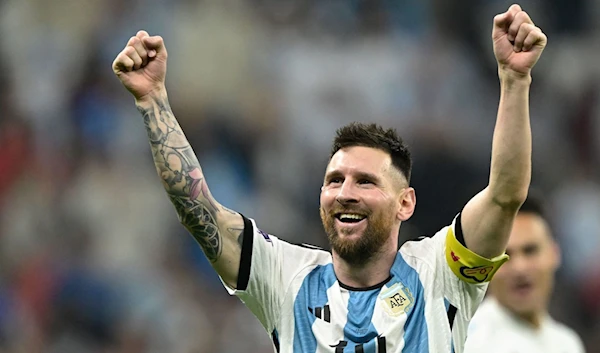 Lionel Messi celebrates after Argentina defeated Croatia 3-0 in the Qatar 2022 World Cup semi-final at Lusail Stadium, Lusail, Qatar, December 13 2022. (AFP)