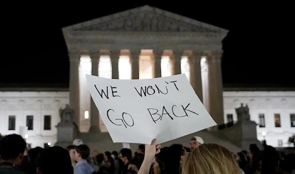 A crowd gathers outside the US Supreme Court after overturning Roe v. Wade on May 2, 2022 (AP)